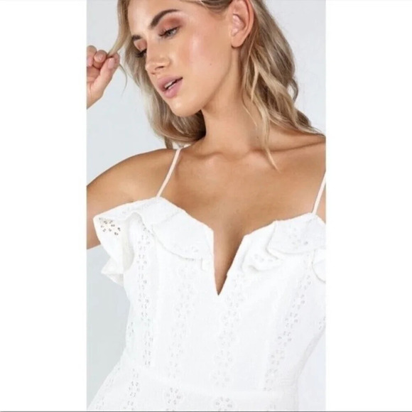 Eyelet Boho Adjustable White Lace Romantic Mini Sundress Coastal Cowgirl Size S - Picture 4 of 14